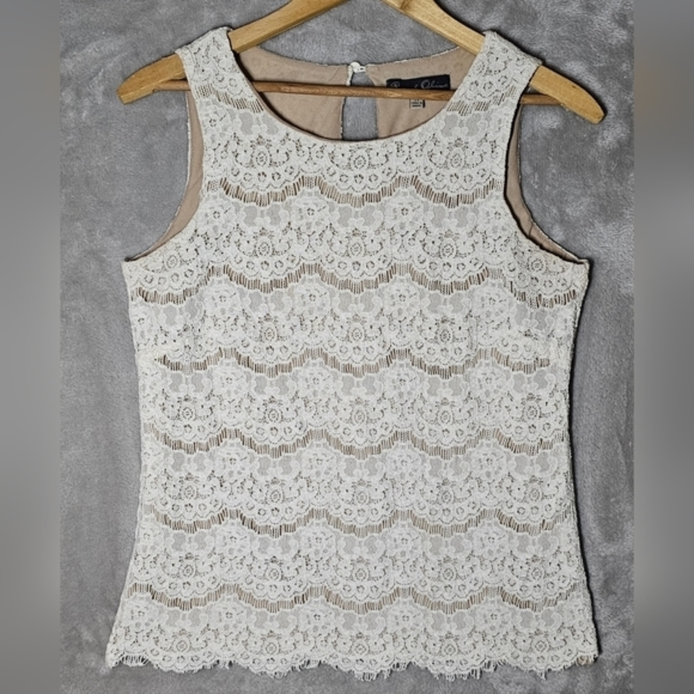 Rose and Olive Women's Sleeveless Dual Layered Camisole White and‎ Beige  XS